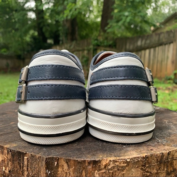 Moda in Pelle white navy leather buckle trainers - Picture 7 of 15